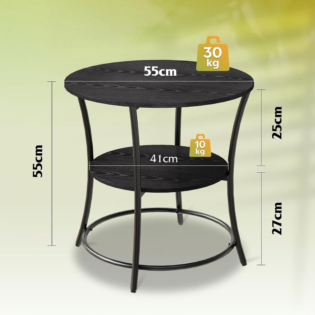 WLIVE Runder Beistelltisch Schwarz, Couchtisch Schwarz mit Holzwerkstoff, Metallrahmen, Industrie-De