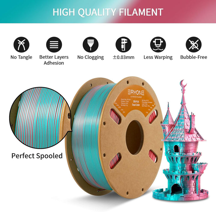 ERYONE Dual Seiden PLA Filament 1.75mm,Co-Extrucsion PLA Seiden Filament für 3D Drucker +/- 0,03 mm,
