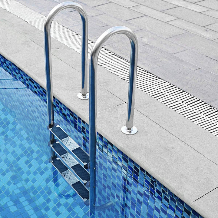 GOPLUS Edelstahl Poolleiter mit 3 Stufen, Schwimmbadleiter mit Rutschfesten Stufen & Geschwungener H
