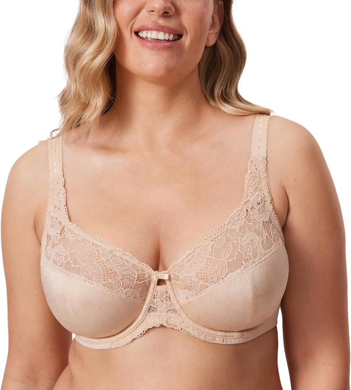 Delimira Damen Beauty Lace Nicht Gepolstert Minimizer Vollfigur Bügel-BH 105D Beige, 105D Beige