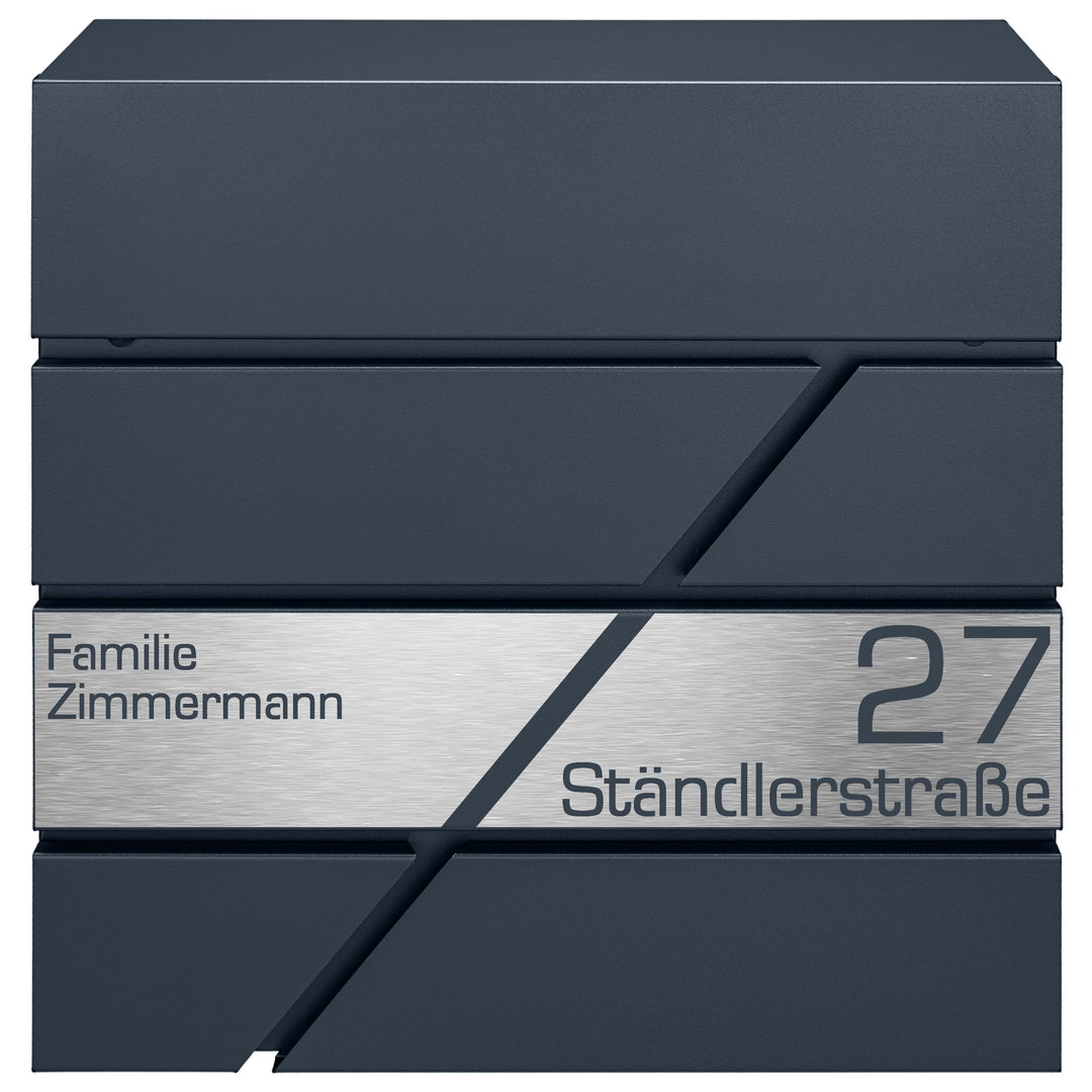 Briefkasten mit Zeitungsfach in Anthrazit, Edelstahlbriefkasten, Wandbriefkasten Briefkasten mit Sch