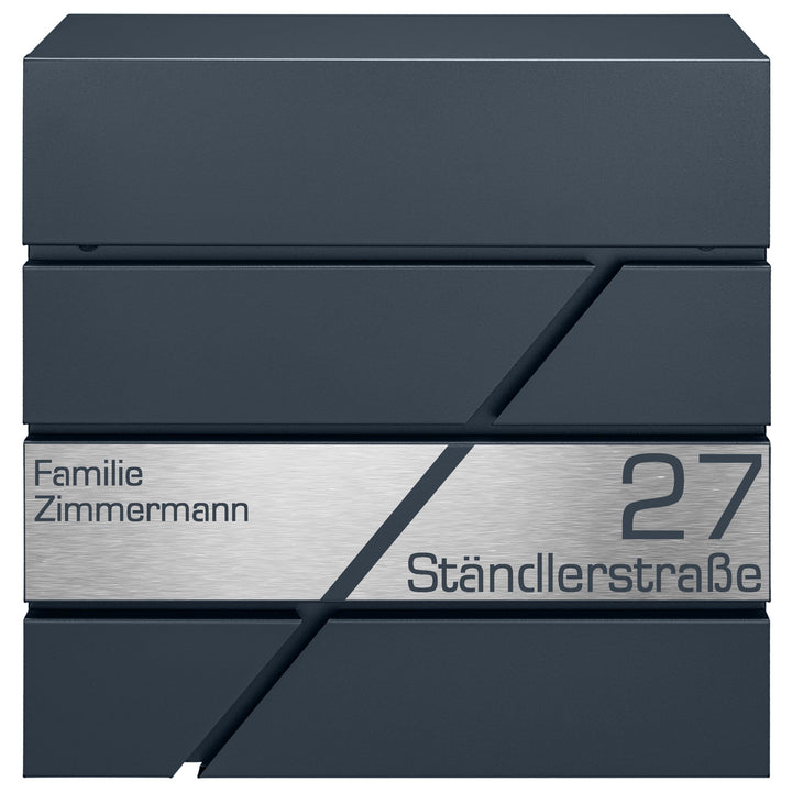 Briefkasten mit Zeitungsfach in Anthrazit, Edelstahlbriefkasten, Wandbriefkasten Briefkasten mit Sch