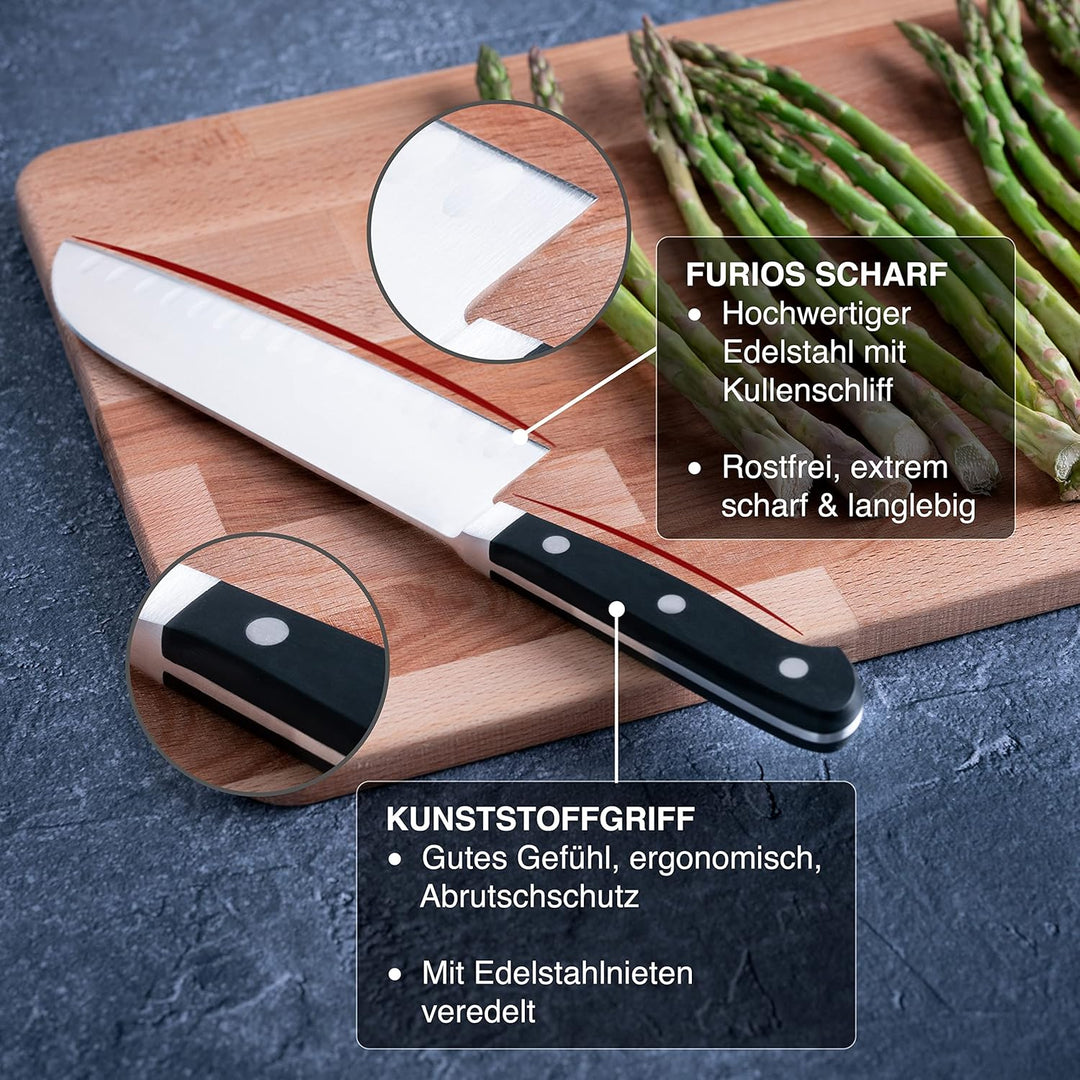 HEISO - Santoku Messer - PREMIUM SERIE - rostfreie 18cm Klinge - Küchenmesser Made in Solingen - San