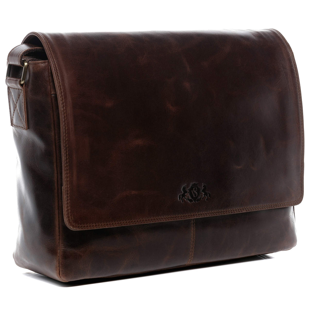 SID & VAIN Laptoptasche Messenger Bag SPENCER aus Büffel-Leder I Business-Tasche XL gross für Herren