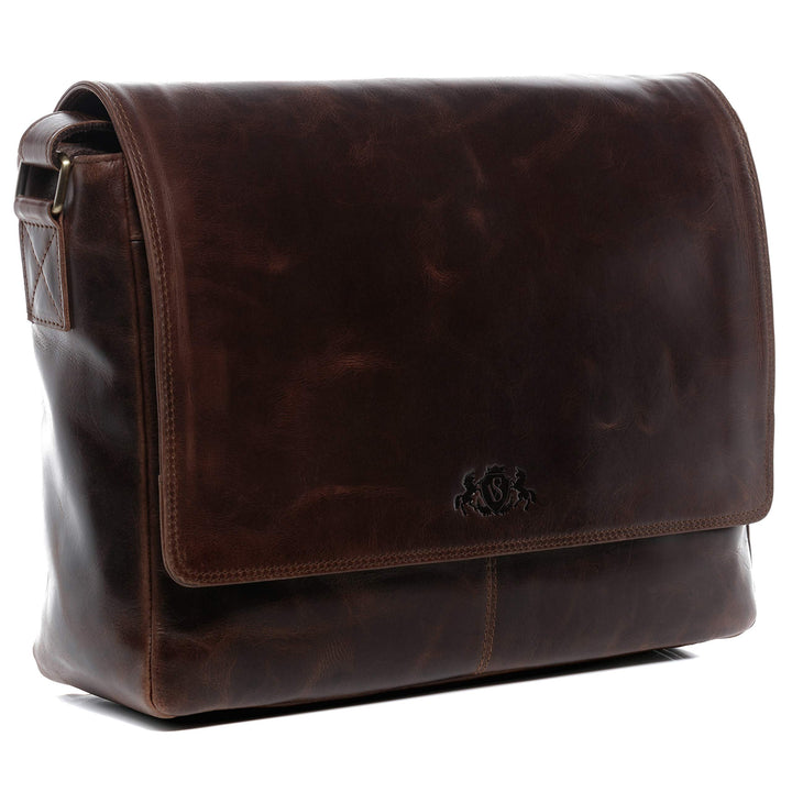 SID & VAIN Laptoptasche Messenger Bag SPENCER aus Büffel-Leder I Business-Tasche XL gross für Herren