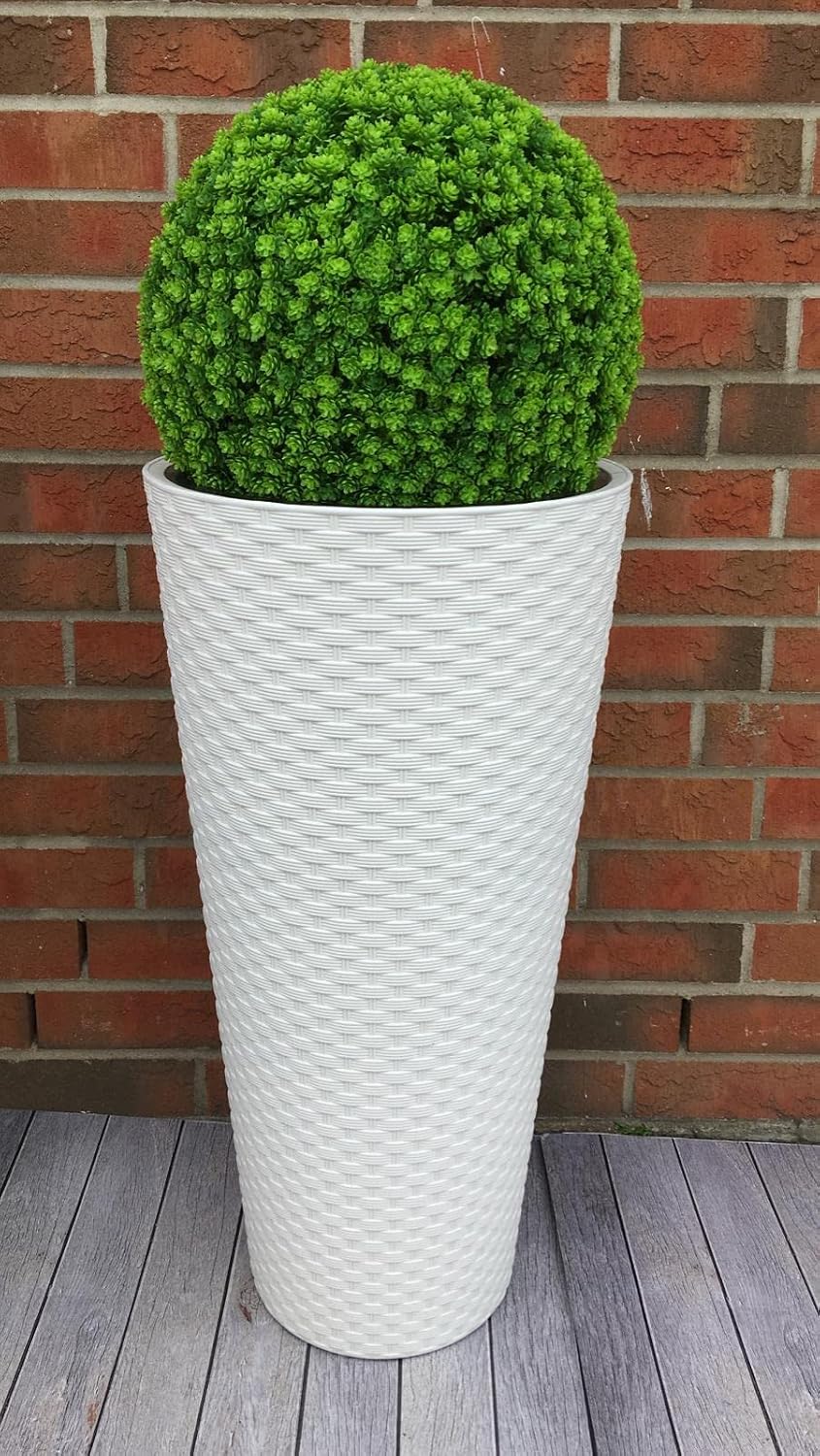 MELTOM Blumenkübel Rattan Optik Blumentopf mit Herausnehmbaren Einsatz aus Kunststoff (Weiss, XXL) X