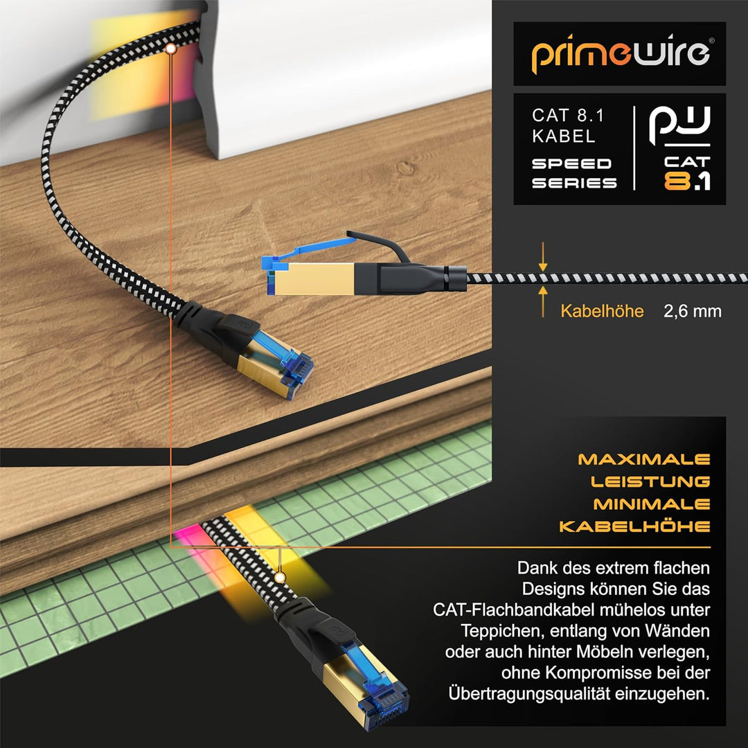 CSL - 15m CAT 8 Netzwerkkabel Flach und Dünn - Lan Kabel für 40 Gigabit High Speed, Internetkabel, F