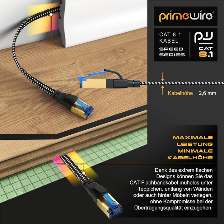 CSL - 15m CAT 8 Netzwerkkabel Flach und Dünn - Lan Kabel für 40 Gigabit High Speed, Internetkabel, F