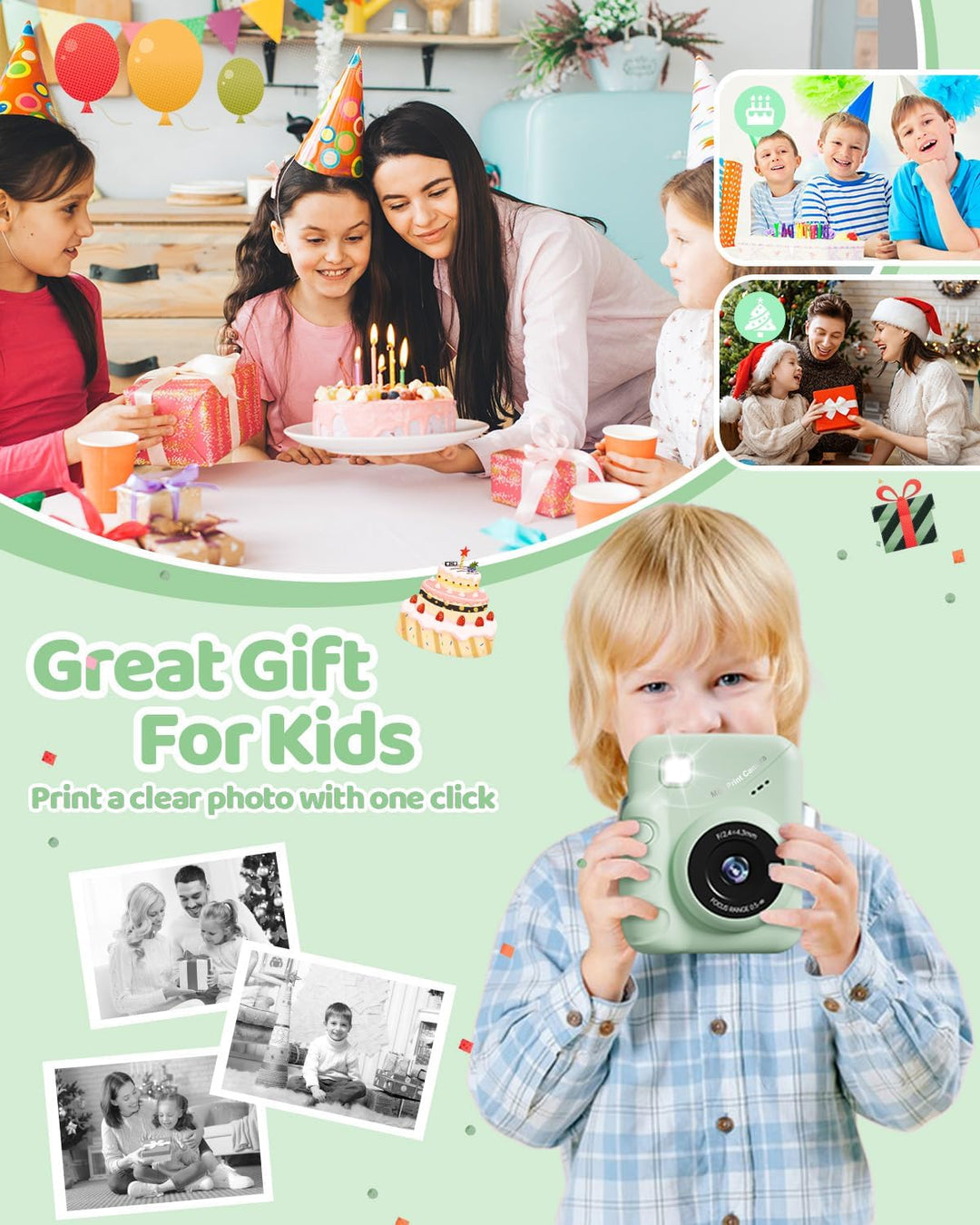 Kinderkamera Sofortbildkamera, 48MP 3.0 Zoll Sofortbildkamera Kinder mit 32G Karte & 3 Rollen Druckp