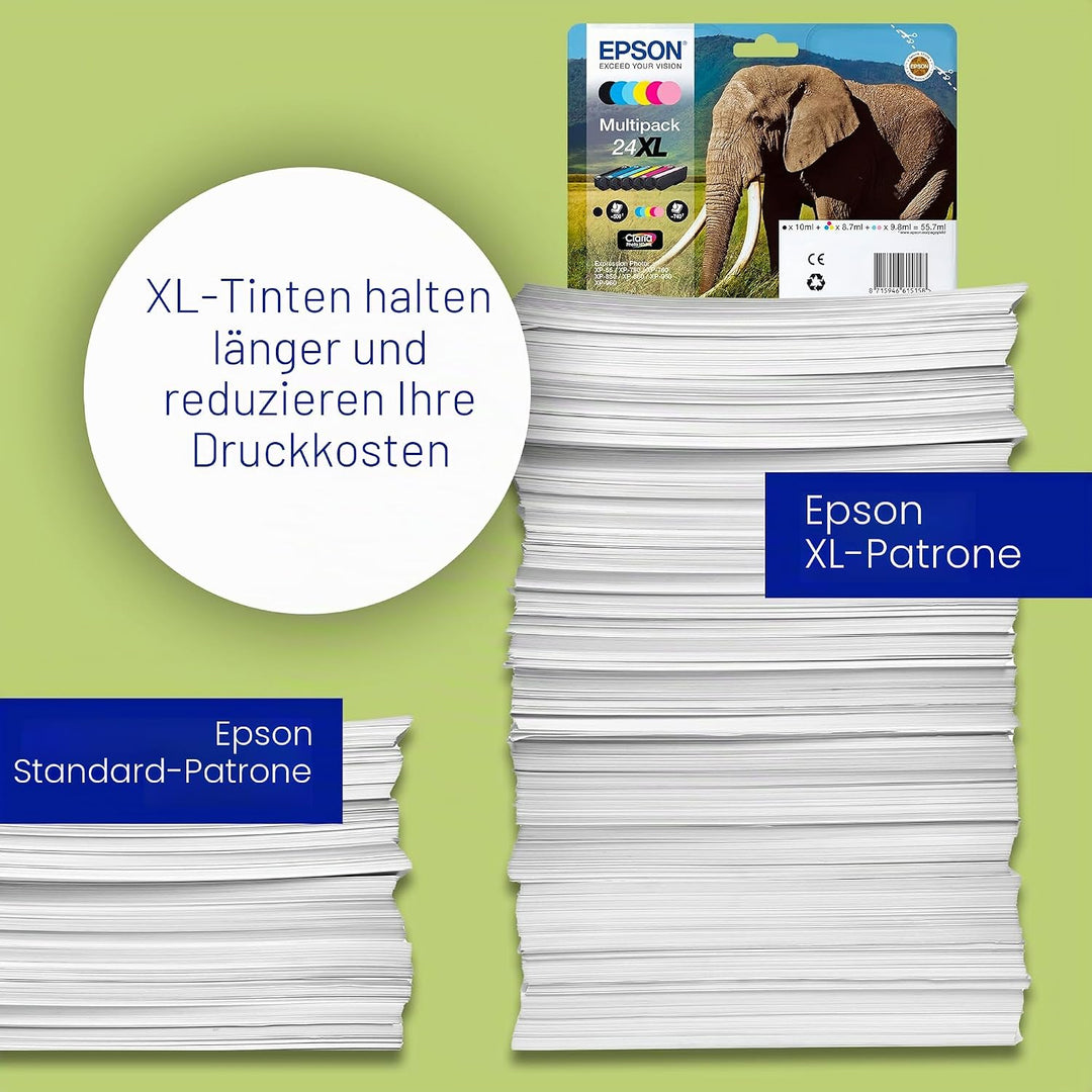 Epson 24XL Elephant High Yield Genuine Multipack, Eco-Friendly Packaging, 6-colours Claria Photo HD