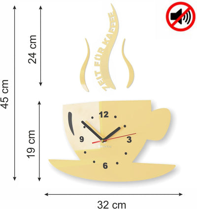 FLEXISTYLE Tasse Zeit für Kaffee Moderne Küche Wanduhr, 3D römisch, wanduhr deko (Weiss), Weiss
