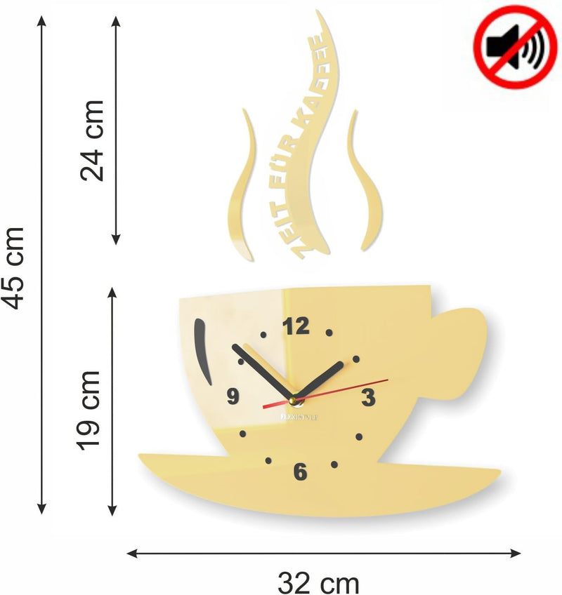 FLEXISTYLE Tasse Zeit für Kaffee Moderne Küche Wanduhr, 3D römisch, wanduhr deko (Weiss), Weiss