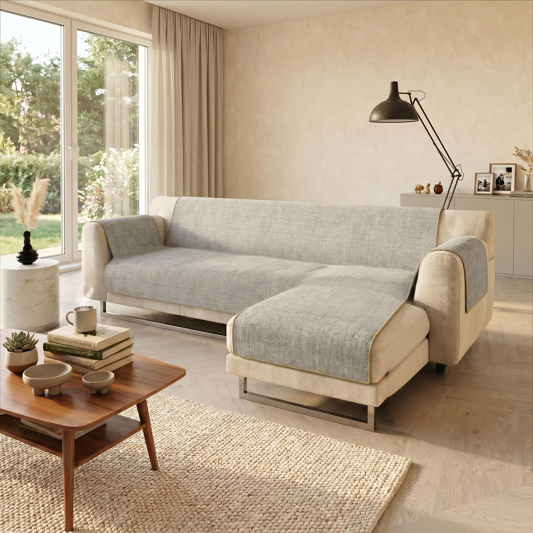 Komfort-Antigleiten-Sofa-Decke mit chaiselongue,290cm, beige 290 cm Beige, 290 cm Beige