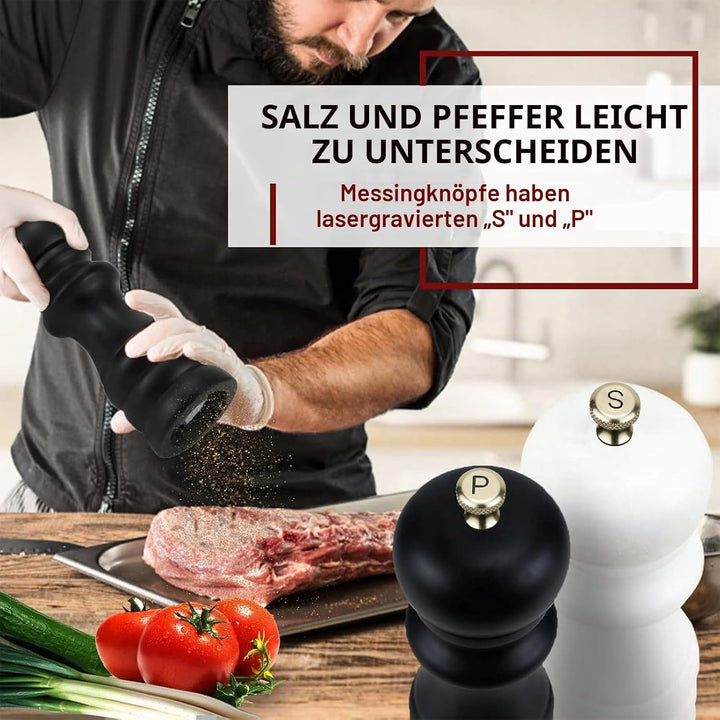 Salz und Pfeffermühle 2er Set - Gewürzmühle Gross mit Verstellbarem Keramikmahlwerk | Pfeffermühlen
