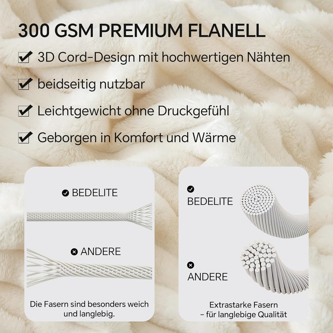 BEDELITE Fleece-Überwurfdecke für Couch–300 g/m², weiche warme Flauschige Kingsize-Decke, dekorative