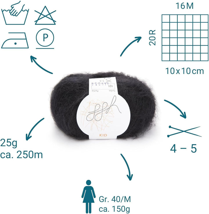 ggh Kid Box - 6 Knäuel Strickwolle aus Kid Mohair - Farbe 101 - Schwarz, 101 - Schwarz