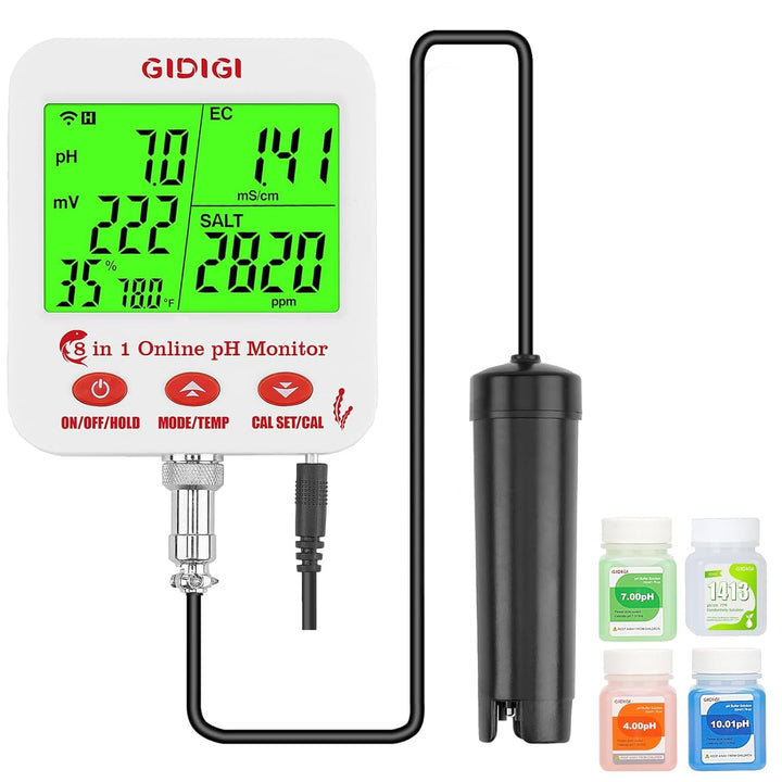pH ppm Monitor WiFi Smart Wasserqualität Tester 8 in 1 pH-Messgerät EC Hydrokulturmessgerät pH TDS E