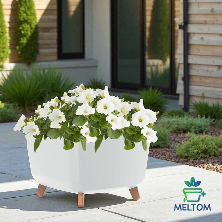 MELTOM Blumentopf Schale mit Füssen Einsatz Blumenschale Quadratisch Übertopf, 38 x 38 x 27 cm (Weis