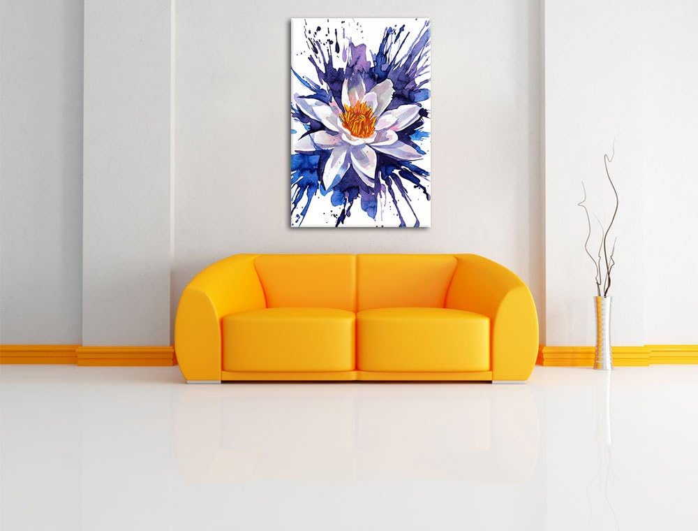 schönes Gemälde einer Seerose Kunst Format: 100x70 auf Leinwand, XXL riesige Bilder fertig gerahmt m