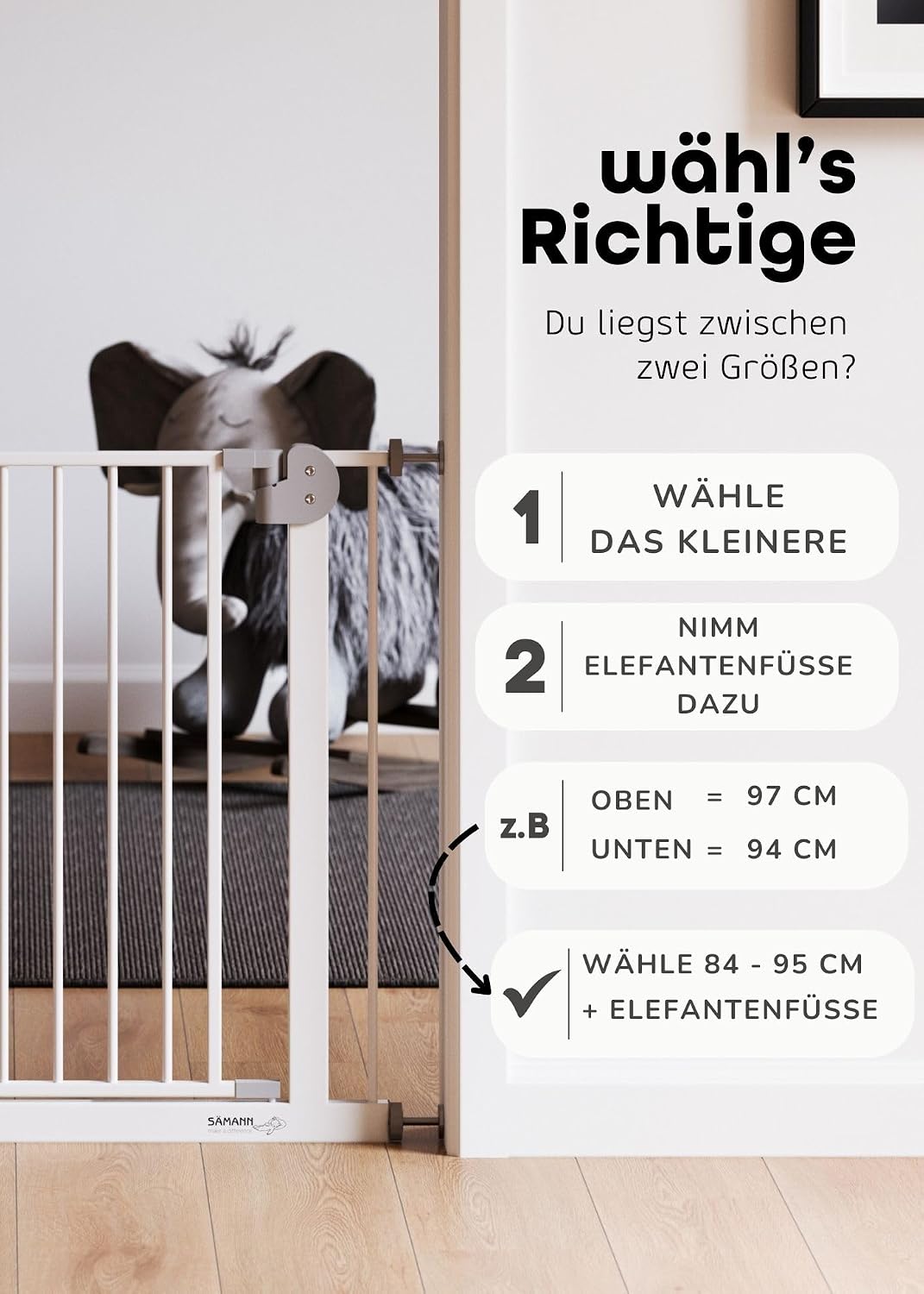 Sämann Türschutzgitter & Treppenschutzgitter mit Y-Spindel I 84-95 cm I Extra Höhe von 77 cm I Kinde