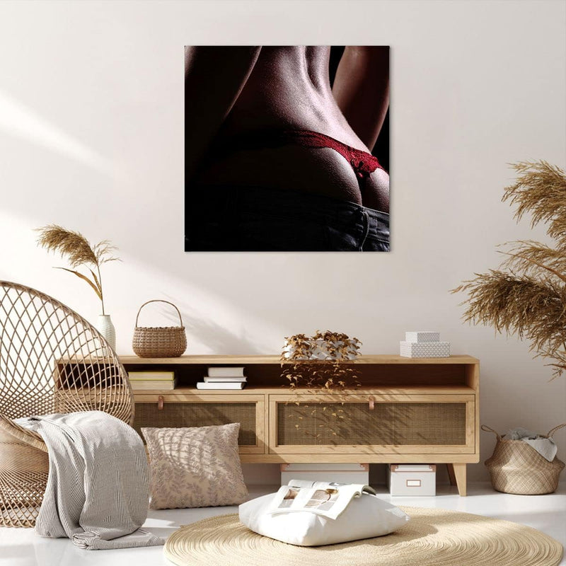 Bilder auf Leinwand 70x70cm Leinwandbild mit Rahmen Frau Körper String Gross Wanddeko Bild Schlafzim