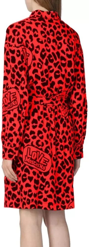 Love Moschino Damen Long Sleeves Shirt Fluid Stretch Viscose Fabric Dress 38 Red Black, 38 Red Black