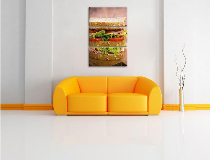Pixxprint Doppeldecker Sandwich als Leinwandbild/Grösse: 3 Teilig (120x80) cm/Wandbild/Kunstdruck/fe