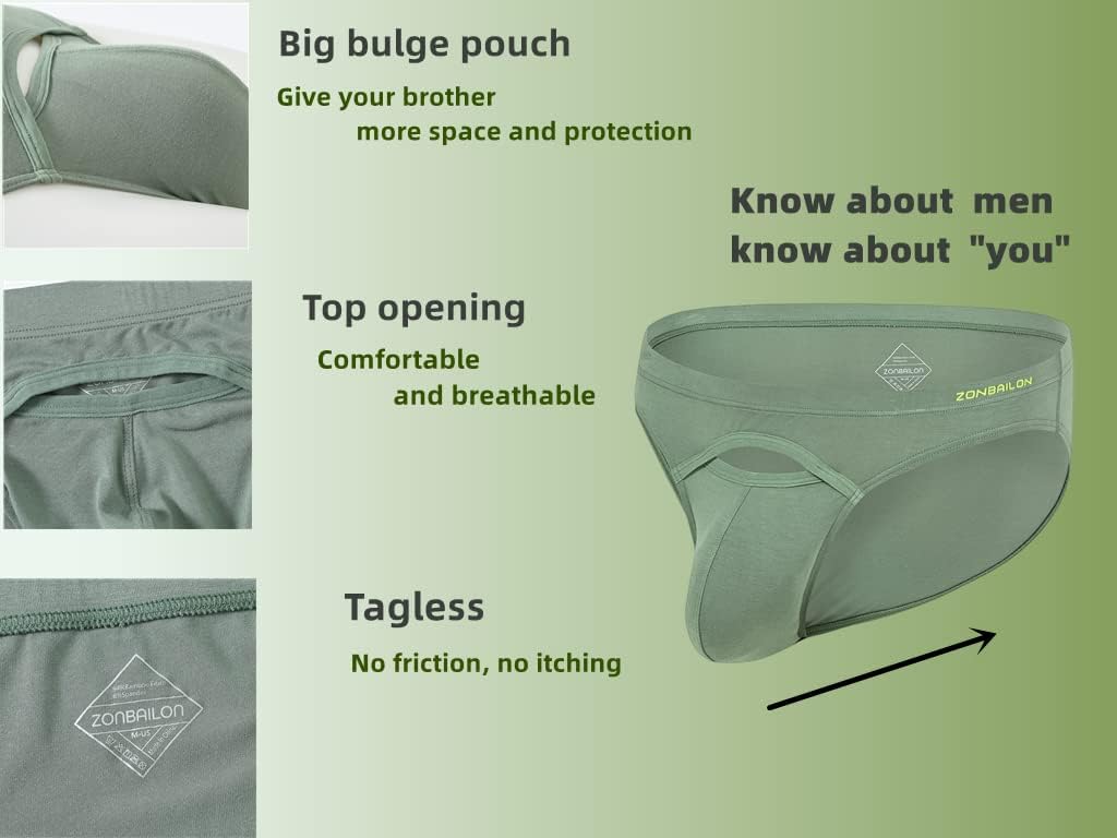 BIATWOWR Herren Bikini-Slip aus Bambusfaser Top Fly Atmungsaktiv Komfortabel Grosse Pouch Beule Weic