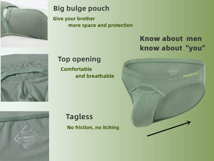 BIATWOWR Herren Bikini-Slip aus Bambusfaser Top Fly Atmungsaktiv Komfortabel Grosse Pouch Beule Weic