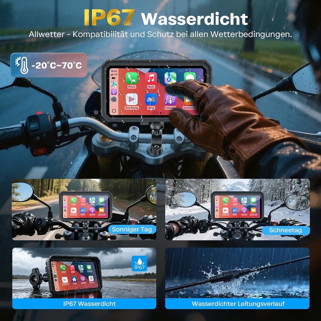 WonVon 6.25 Zoll Motorrad Carplay Display Motorrad Navigationsgeräte mit Motorrad Navi CarPlay & And