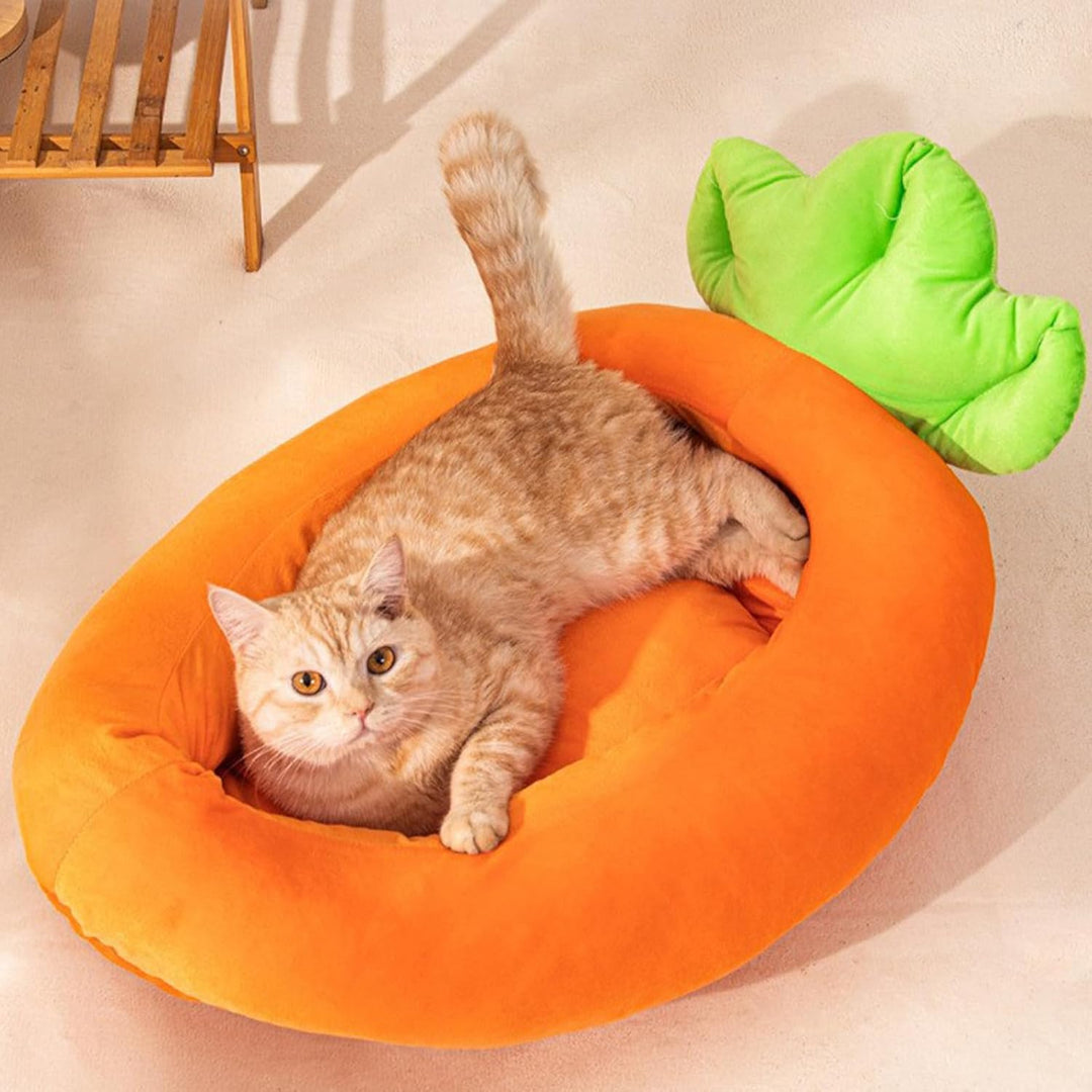 Soft Animal Nest, Carrot-Shaped Cat Bed, Plush Sleeping Pad with Comfortable Cushion Feature, Pet Ac