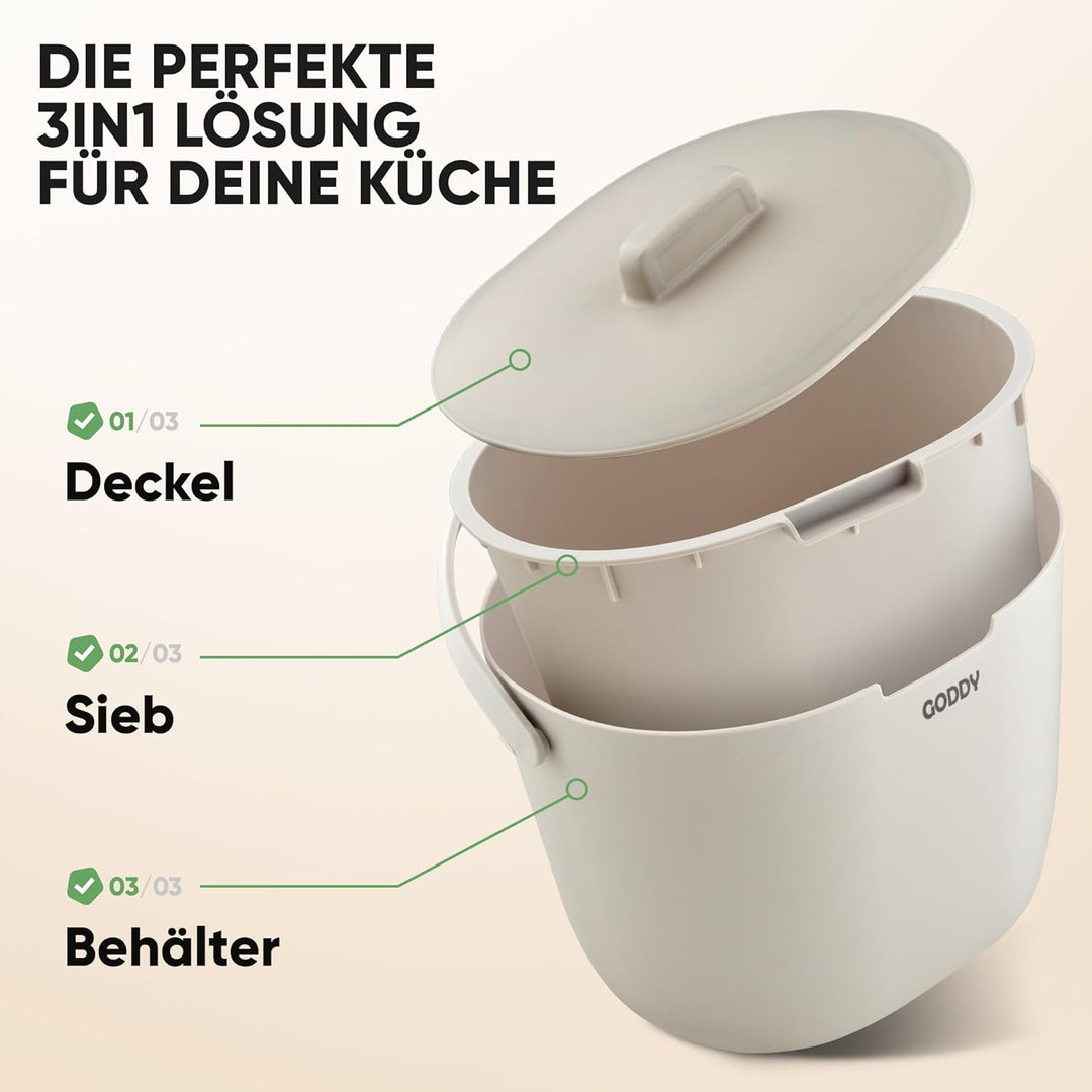 GODDY Biomülleimer Küche Bioabfallbehälter für küche Eimer mit Deckel [Geruchsdicht] 7L Komposteimer