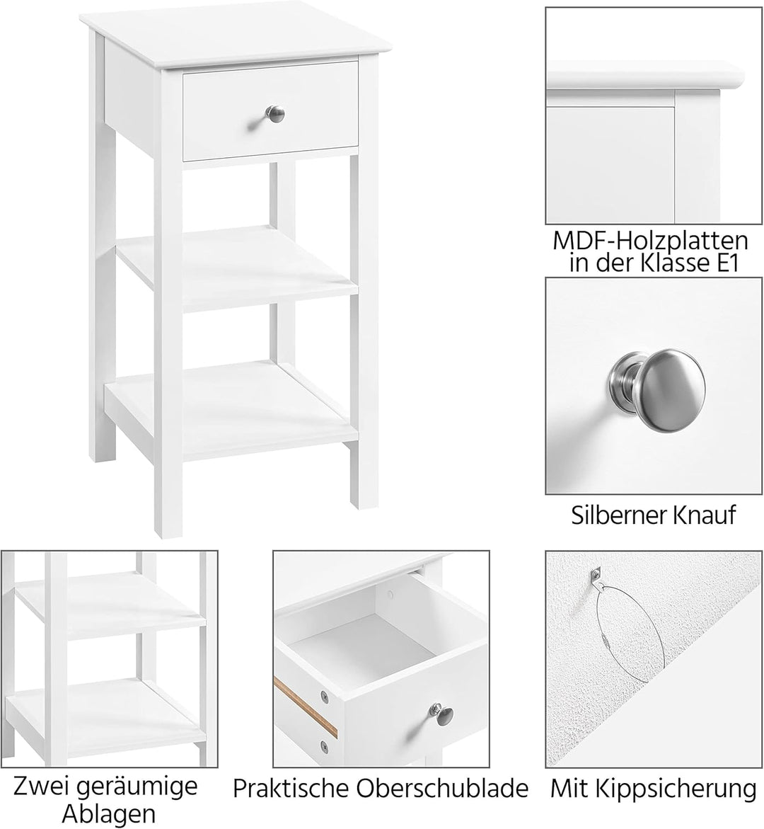 Yaheetech 2er Set Nachttisch weiss, Nachtschrank mit Schublade & 2 Abalgen, Moderne Nachtkommode für