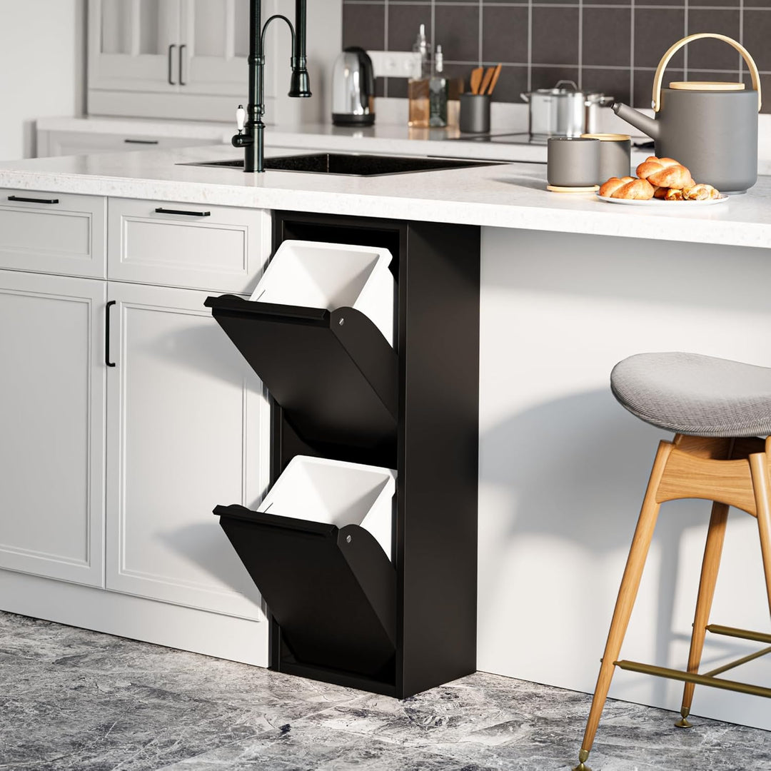 [en.casa] Mülltrennschrank Sollentuna Abfallschrank aus Metall 93 x 33 x 25 cm Mülltrennsystem mit 2