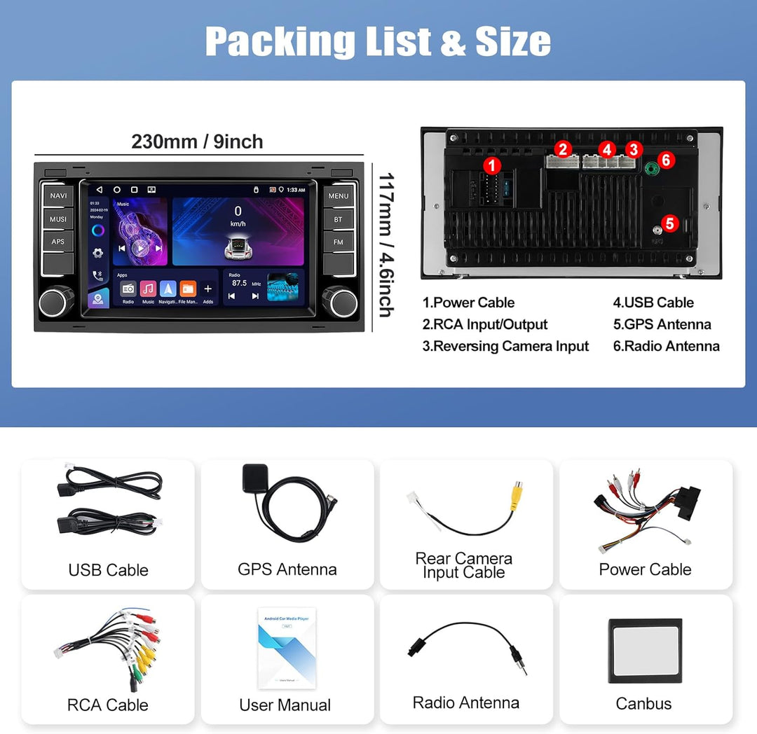 CAMECHO 4G+64G Android 15 Autoradio für VW Touareg Transporter T5 Multivan 2004-2011 mit Navi Carpla