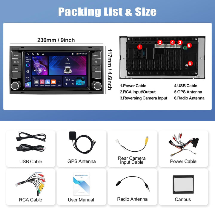CAMECHO 4G+64G Android 15 Autoradio für VW Touareg Transporter T5 Multivan 2004-2011 mit Navi Carpla