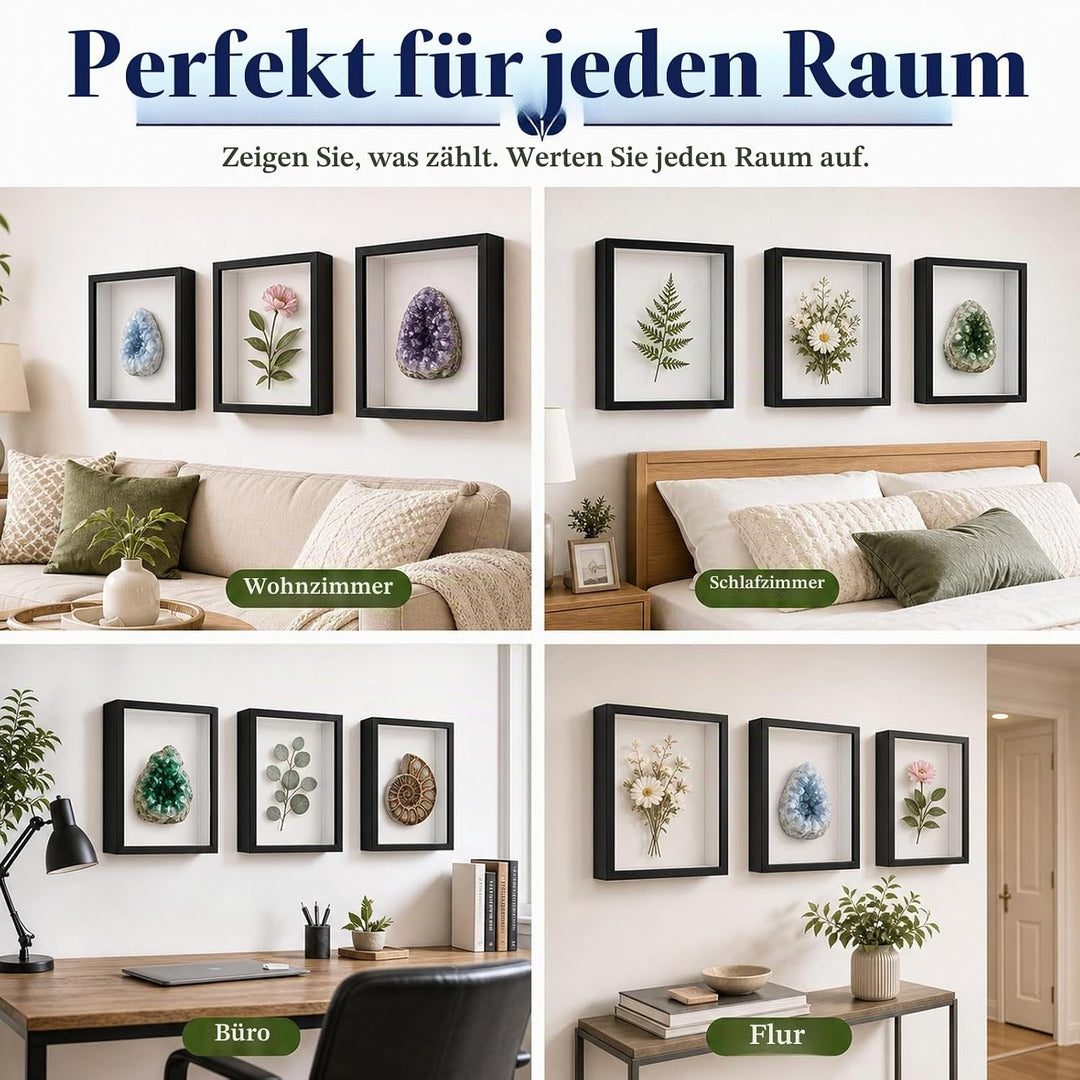 STARVAST 3 Stück 3D Bilderrahmen zum Befüllen, 3D Tief Objektrahmen A4, Schattenbox Vitrine Rahmen m