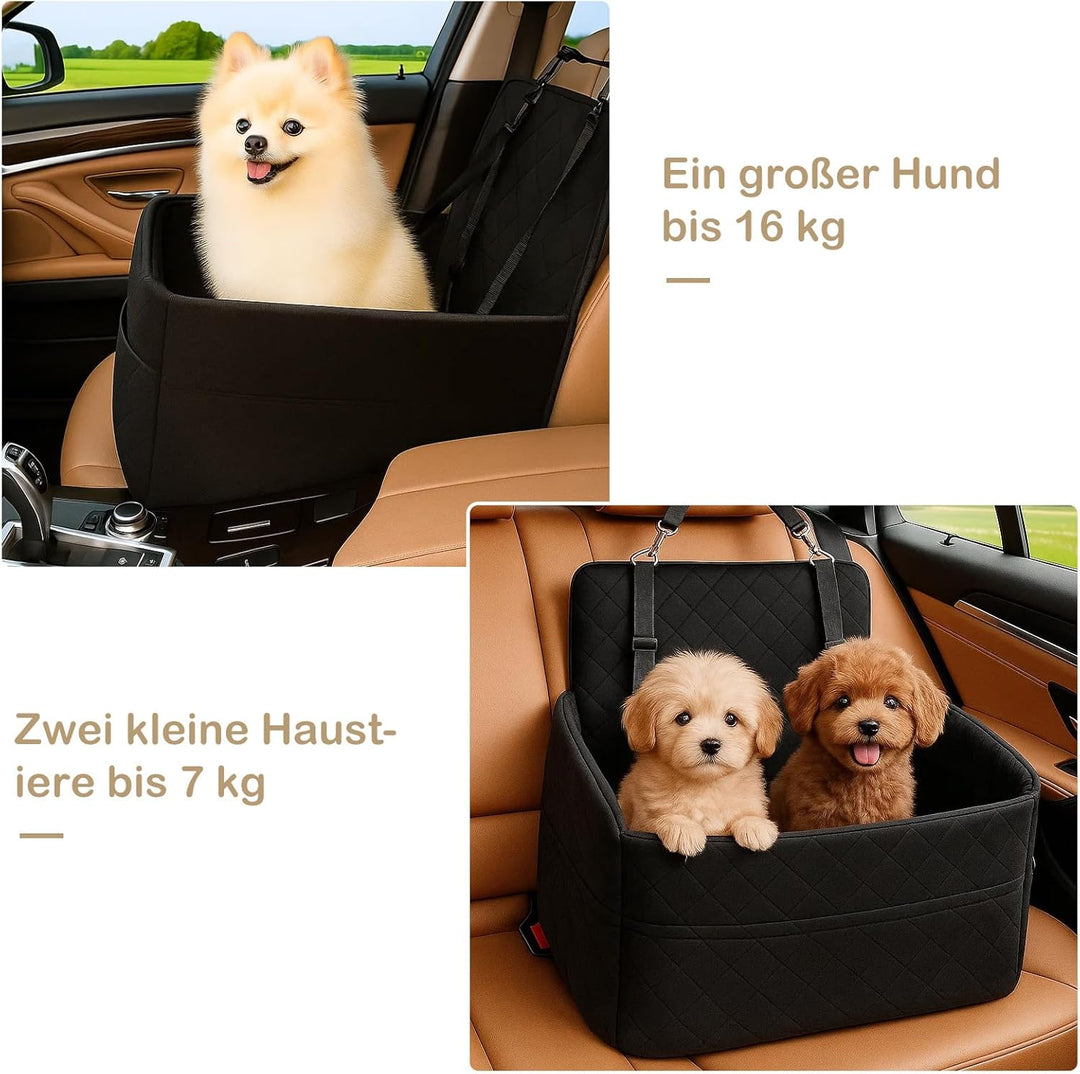 Hunde Autositz für kleine & mittelgrosse bis 25kg mit Sicherheitsleine & Aufbewahrungstaschen abnehm