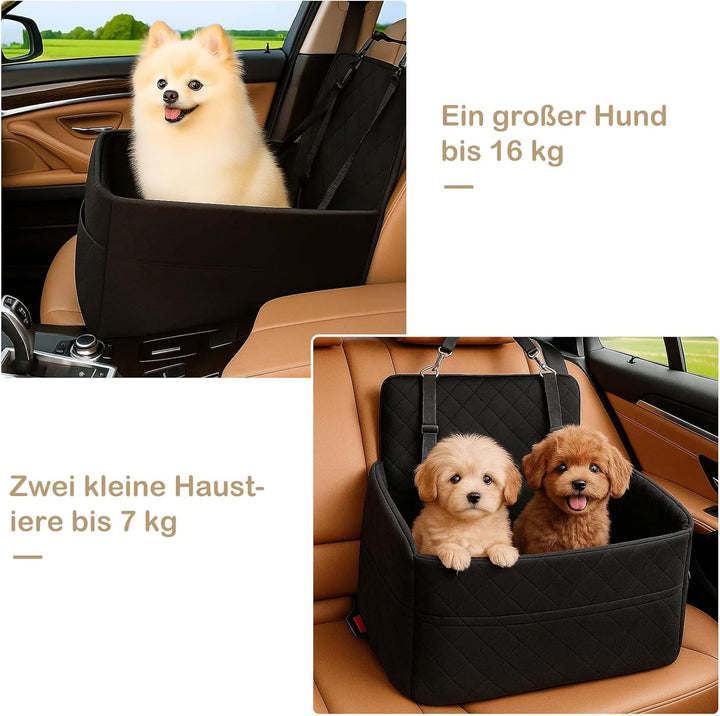 Hunde Autositz für kleine & mittelgrosse bis 25kg mit Sicherheitsleine & Aufbewahrungstaschen abnehm