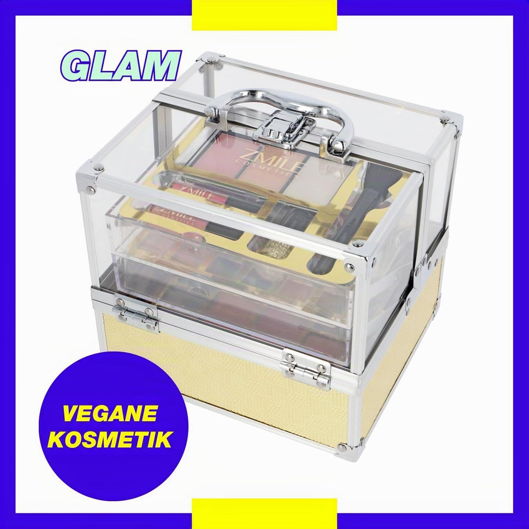 ZMILE COSMETICS Glam transparenter Kosmetikkoffer vegane Kosmetik mit Schminke - Make Up Set für unt