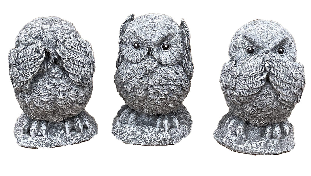 Stone and Style Steinfigur 3er Set Eule Nichts sehen Sagen hören frostfest Steinguss