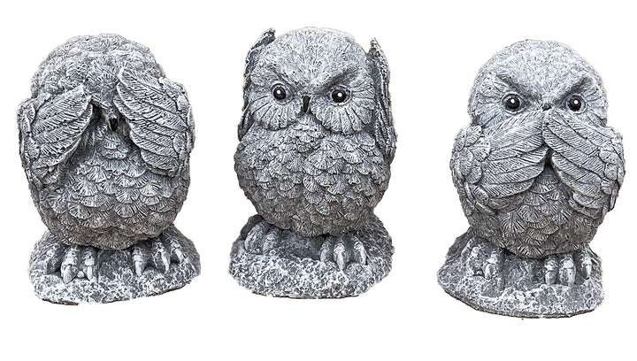 Stone and Style Steinfigur 3er Set Eule Nichts sehen Sagen hören frostfest Steinguss