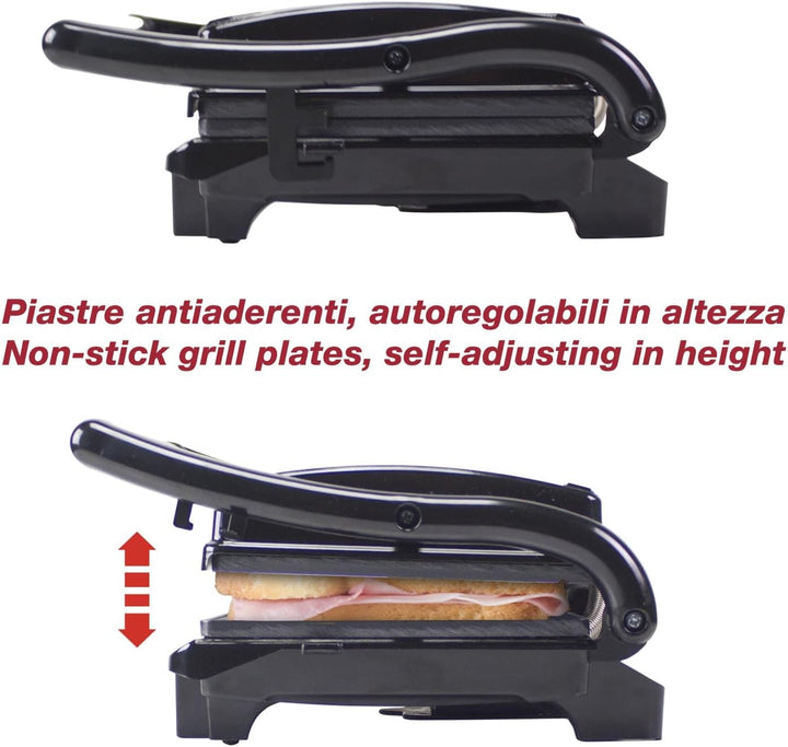 BEPER P101TOS003 Kompakter Elektrogrill, Antihaft-Platte, Toaster, Sandwiches, Fleisch, Gemüse – Sel