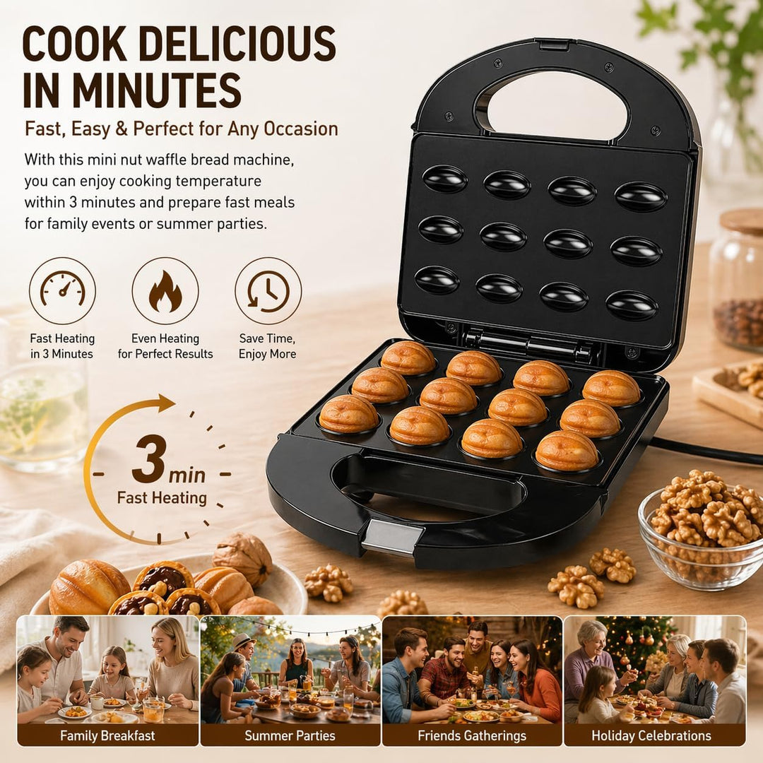 Vikye Walnuss-Keksform-Hersteller, 12 Antihaftbeschichtete Oreshki-Formenmacher, Russisch, 750 W Wal