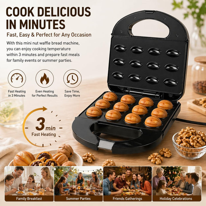 Vikye Walnuss-Keksform-Hersteller, 12 Antihaftbeschichtete Oreshki-Formenmacher, Russisch, 750 W Wal