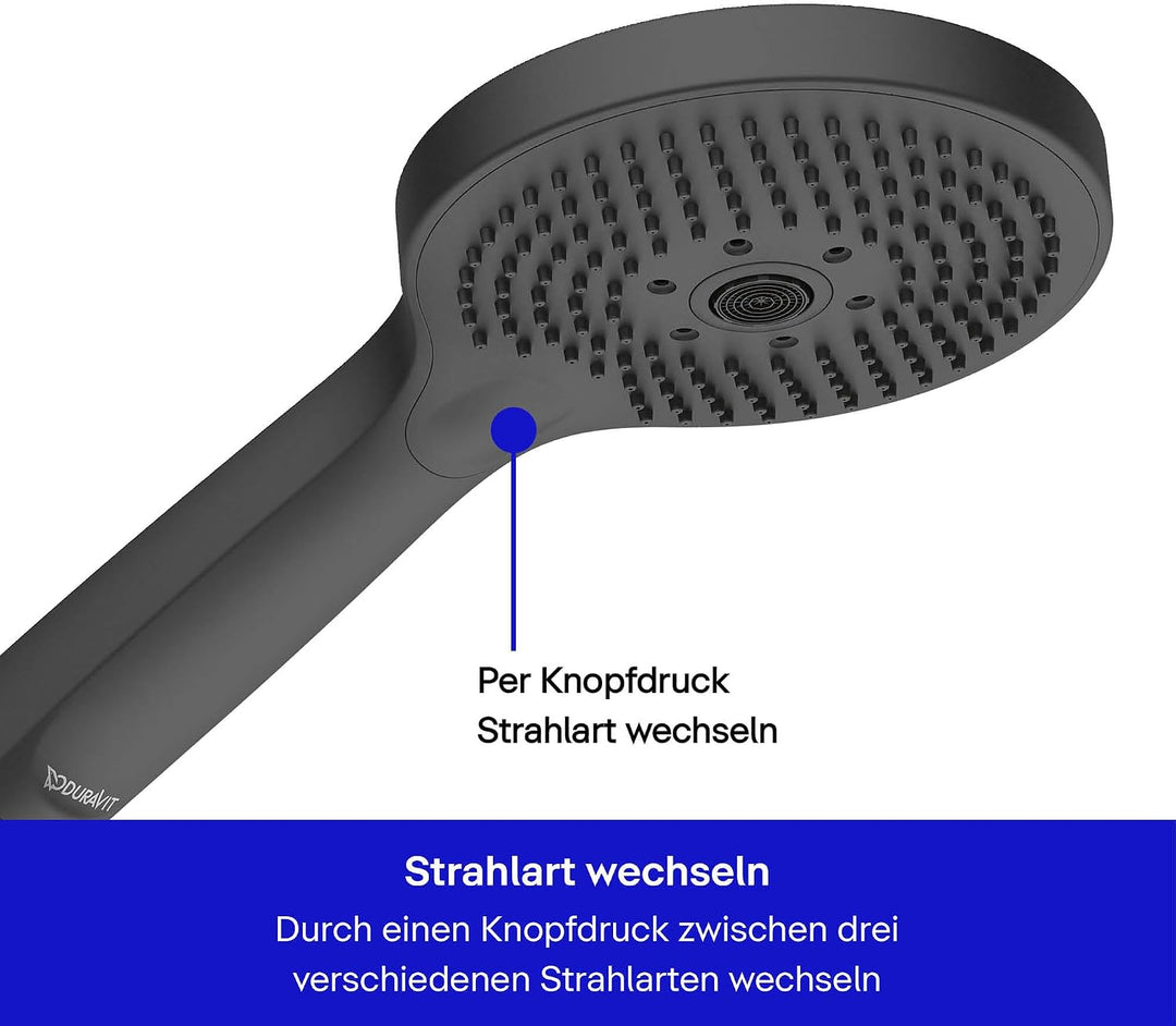 Duravit Universal Duschkopf, Duschbrause mit 3 Strahlarten (Rain, Pulse, Mono), Handbrause rund (Ø 1