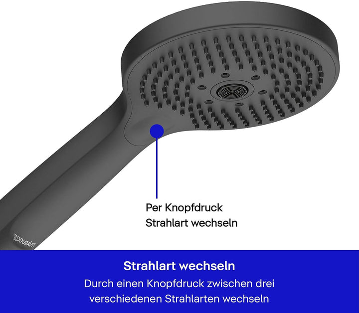 Duravit Universal Duschkopf, Duschbrause mit 3 Strahlarten (Rain, Pulse, Mono), Handbrause rund (Ø 1