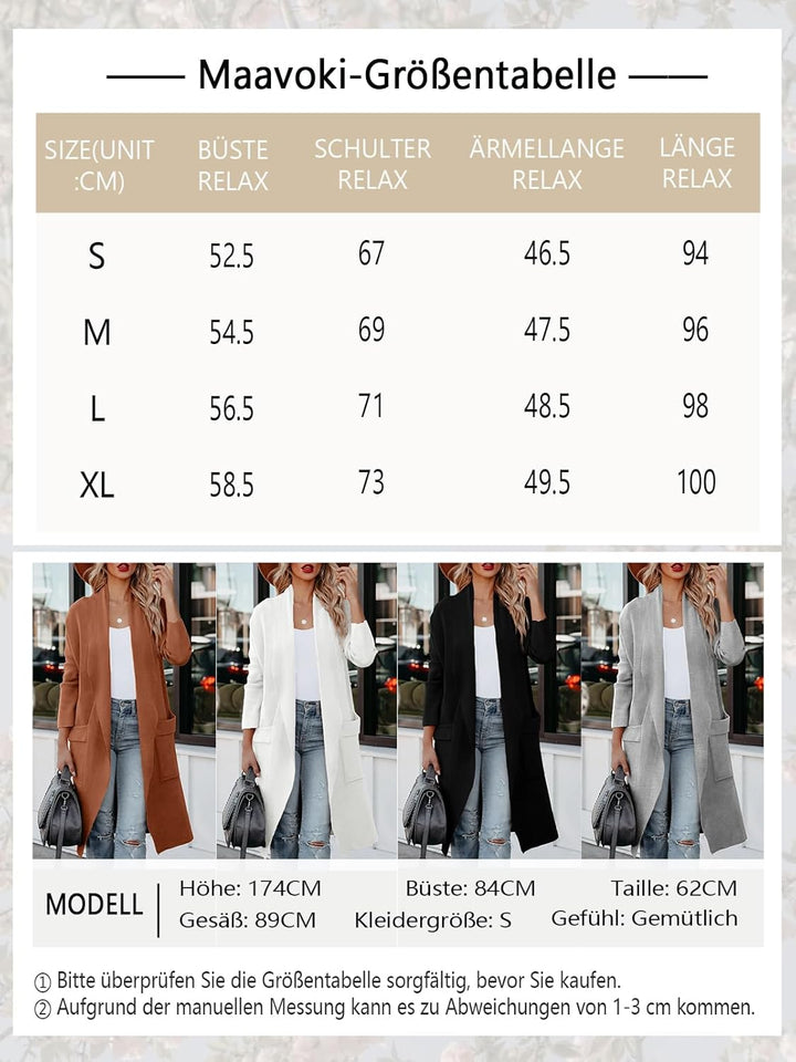 Maavoki Strickjacke Damen, Langarm Offene Front Cardigan mit Tasche, Casual Lange Einfarbig Strickma