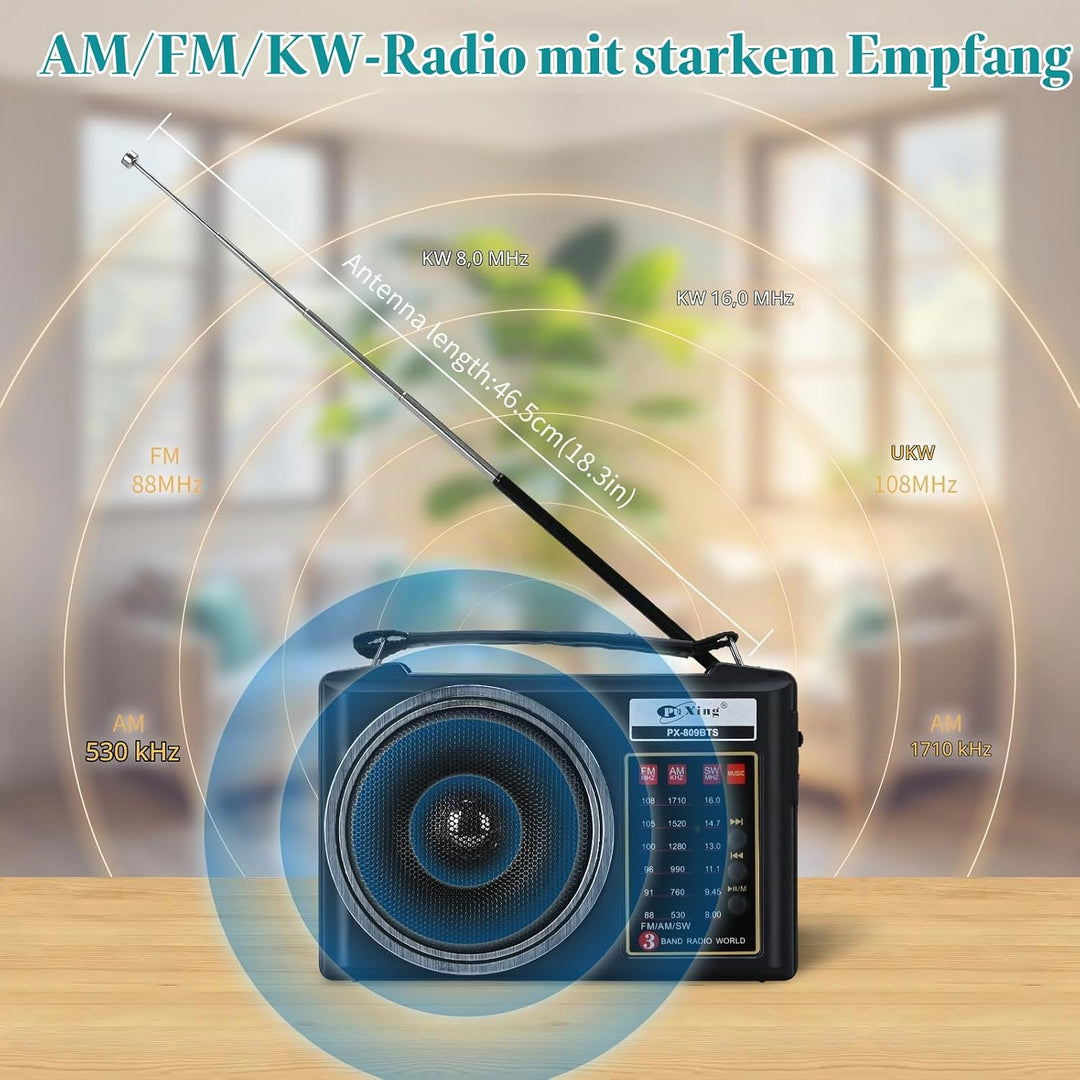 Tragbares Retro-Radio, kompaktes AM/FM/SW-Bluetooth-Radio mit Solarpanel, tragbare LED-Beleuchtung,