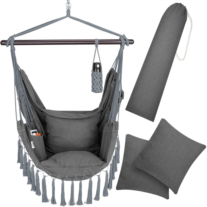 DETEX® Hängesessel bis 150kg Belastbar mit Flaschenhalter Boho Stil Wetterfest Garten 360° Drehbar A
